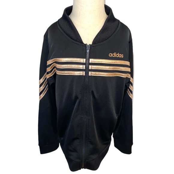 Adidas Kids Size M 10/12 Gold Bronze Striped Zippered Track Jacket - Picture 1 of 3